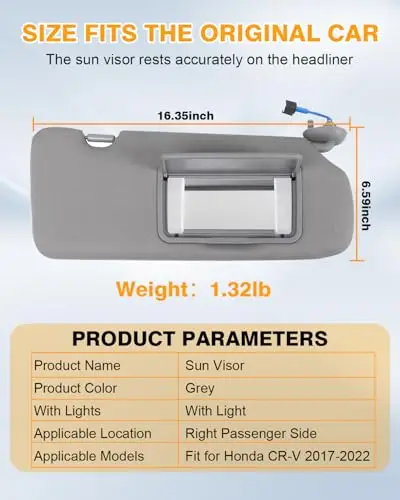Grey Passenger Side Sun Visor With Built-In Light And Mirror For Honda CR-V 2017–2022
Grey Passenger Side Sun Visor With Built-In Light And Mirror For Honda CR-V 2017–2022