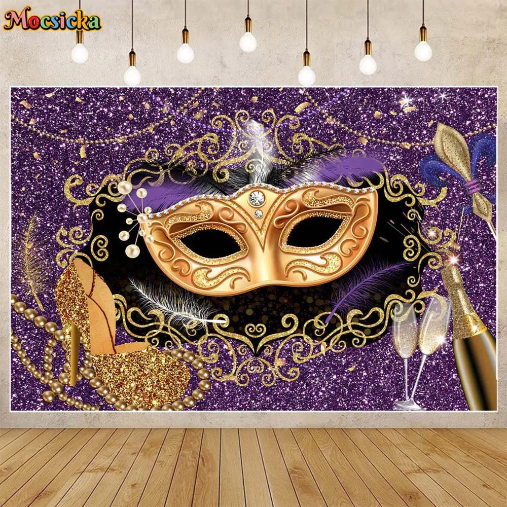 Mocsicka Masquerade Backdrop Party Decor Glitter Purple Diamond Gold Mask Women Birthday Background Photo Studio Photocall Props
Mocsicka Masquerade Backdrop Party Decor Glitter Purple Diamond Gold Mask Women Birthday Background Photo Studio Photocall Props