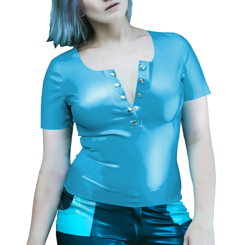 Wetlook Women Clothes Summer Short Sleeve Bodycon Solid Color PVC T-Shirts Sexy Slim Office Latex Look Ladies Tops Streetwear
Wetlook Women Clothes Summer Short Sleeve Bodycon Solid Color PVC T-Shirts Sexy Slim Office Latex Look Ladies Tops Streetwear