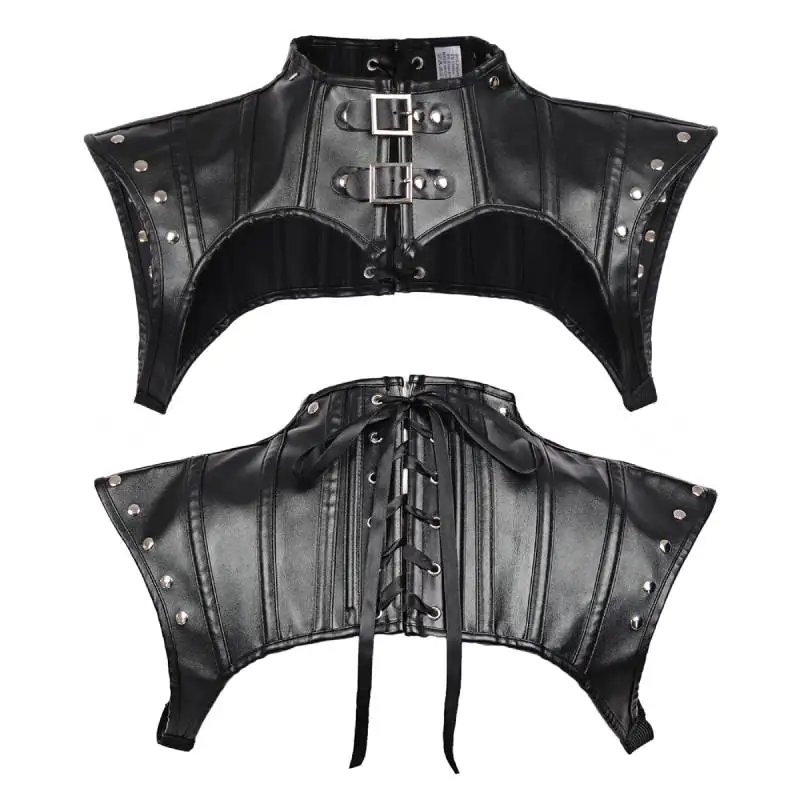 DAZCOS Steampunk PU Leather Shrug Gothic Women Costume Shoulder Jacket Black High Neck Rivet Corset Shrug Halloween Corsets Top
DAZCOS Steampunk PU Leather Shrug Gothic Women Costume Shoulder Jacket Black High Neck Rivet Corset Shrug Halloween Corsets Top