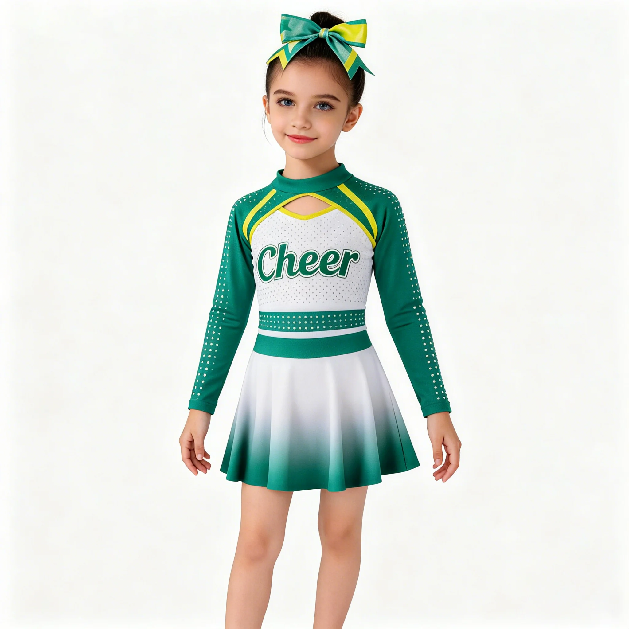 Girls Premium Cheerleading costume Uniform Green Ombre Cheer Dress Sparkle Rhinestone Kids Cheerleader Outfit Team Performance
Girls Premium Cheerleading costume Uniform Green Ombre Cheer Dress Sparkle Rhinestone Kids Cheerleader Outfit Team Performance