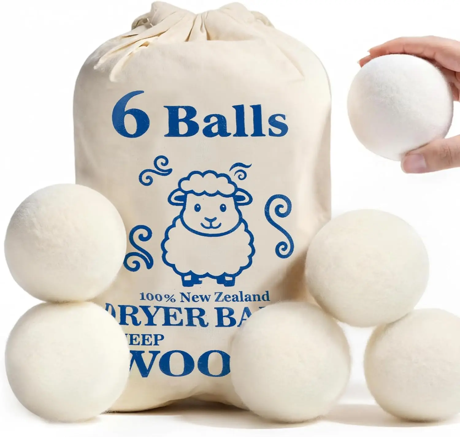 New Zealand Wool Dryer Balls, Pack of 6 - Reduce Static, Wrinkles & Drying Time, Reusable Fabric Softener
New Zealand Wool Dryer Balls, Pack of 6 - Reduce Static, Wrinkles & Drying Time, Reusable Fabric Softener
