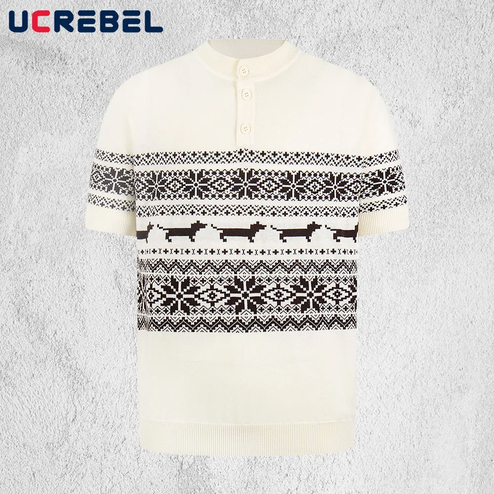 Мужская летняя футболка с коротким рукавом в стиле Fair Isle, жаккардовая, ретро, с воротником хенли, вязаная, с полурукавом, для мужчин
Мужская летняя футболка с коротким рукавом в стиле Fair Isle, жаккардовая, ретро, с воротником хенли, вязаная, с полурукавом, для мужчин