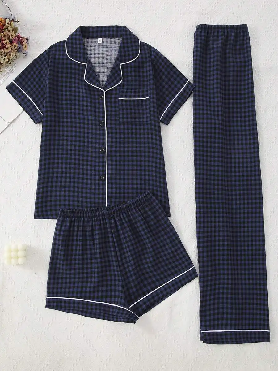 3pcs Women Plaid Print Robe And Pajama Set Bubble Crinkle Sleepwear
3pcs Women Plaid Print Robe And Pajama Set Bubble Crinkle Sleepwear