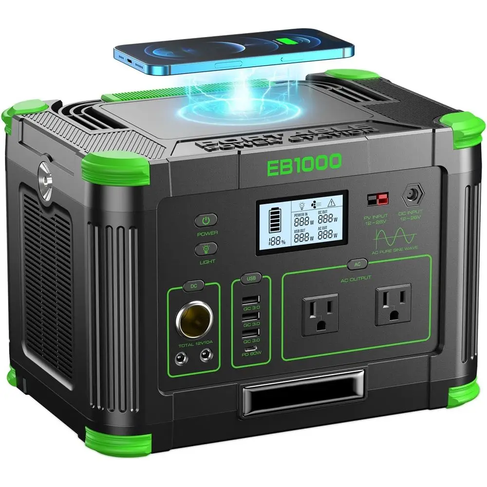 Portable Power Station 1000W, 999Wh r Powered Generator with 110V AC Outlet, PD 60W ast Charging Backup Lithium Battery Pack Pow
Portable Power Station 1000W, 999Wh r Powered Generator with 110V AC Outlet, PD 60W ast Charging Backup Lithium Battery Pack Pow