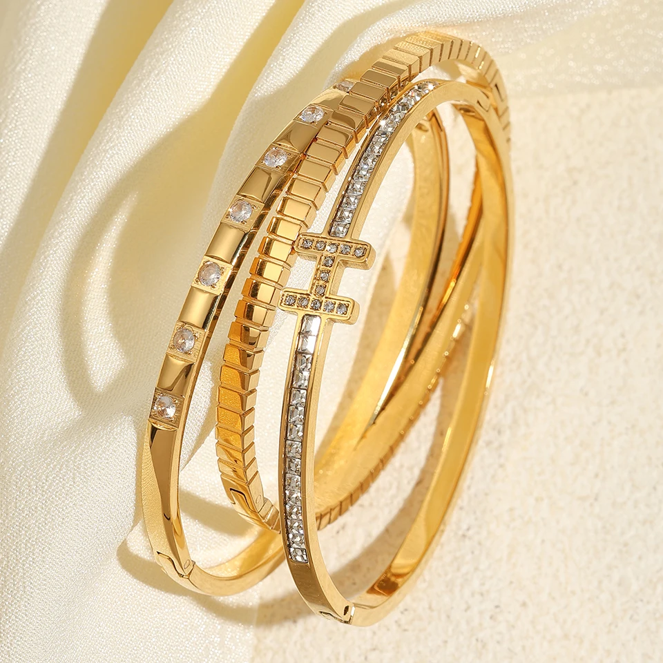 Uilz 3Pcs Stainless Steel Bangles Bracelet Set Vintage Elegant Gold Plated Zircon Bracelet Fashion Wedding Jewelry Gift
Uilz 3Pcs Stainless Steel Bangles Bracelet Set Vintage Elegant Gold Plated Zircon Bracelet Fashion Wedding Jewelry Gift