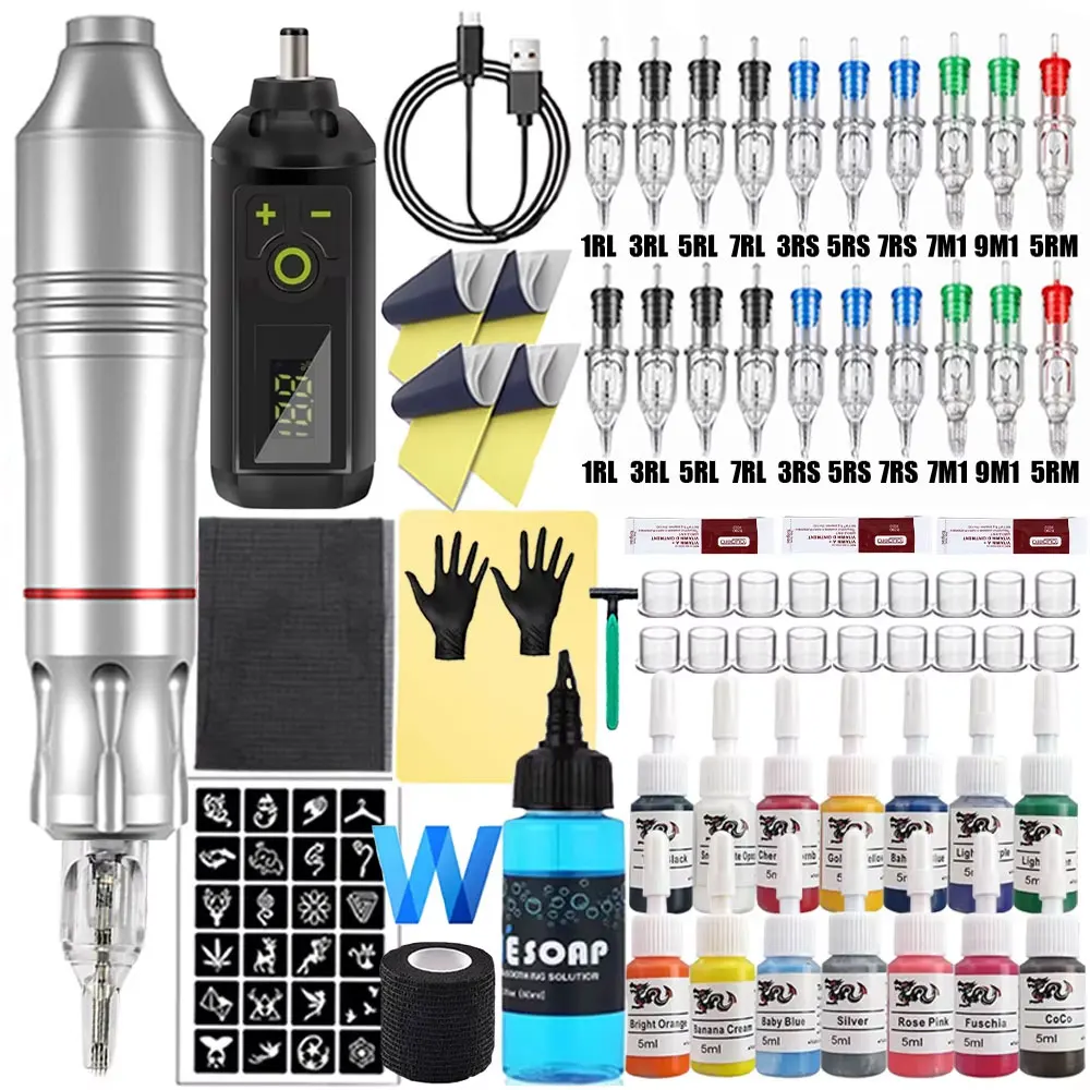 Wireless Tattoo Pen Machine Kit Rotary Tattoo Pen 1200mAh Mini Battery Cartridge Needles Ink Set Permanent Makeup Tattoo Kits
Wireless Tattoo Pen Machine Kit Rotary Tattoo Pen 1200mAh Mini Battery Cartridge Needles Ink Set Permanent Makeup Tattoo Kits