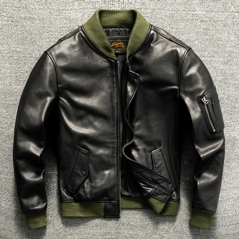 Black Winter Leather Jacket Men Military Style Plus Size 6XL Genuine Natural Cowhide O-Neck Collar MA1 Flight Leather Coat
Black Winter Leather Jacket Men Military Style Plus Size 6XL Genuine Natural Cowhide O-Neck Collar MA1 Flight Leather Coat