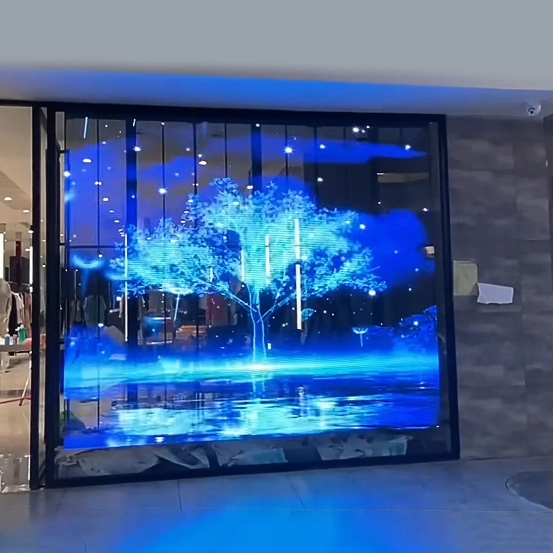 P3.91 Transparent Glass LED Window Display LED Mesh Screen for Shopping Mall Elevator Retail Store Advertising
P3.91 Transparent Glass LED Window Display LED Mesh Screen for Shopping Mall Elevator Retail Store Advertising