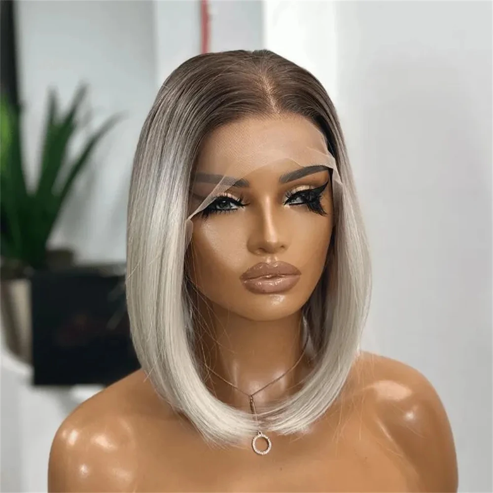 Free Part Short Straight Bob Ombre Platinum Blonde Colored Synthetic HD Lace Front Wig Preplucked Hairline Small Large Size Cap
Free Part Short Straight Bob Ombre Platinum Blonde Colored Synthetic HD Lace Front Wig Preplucked Hairline Small Large Size Cap