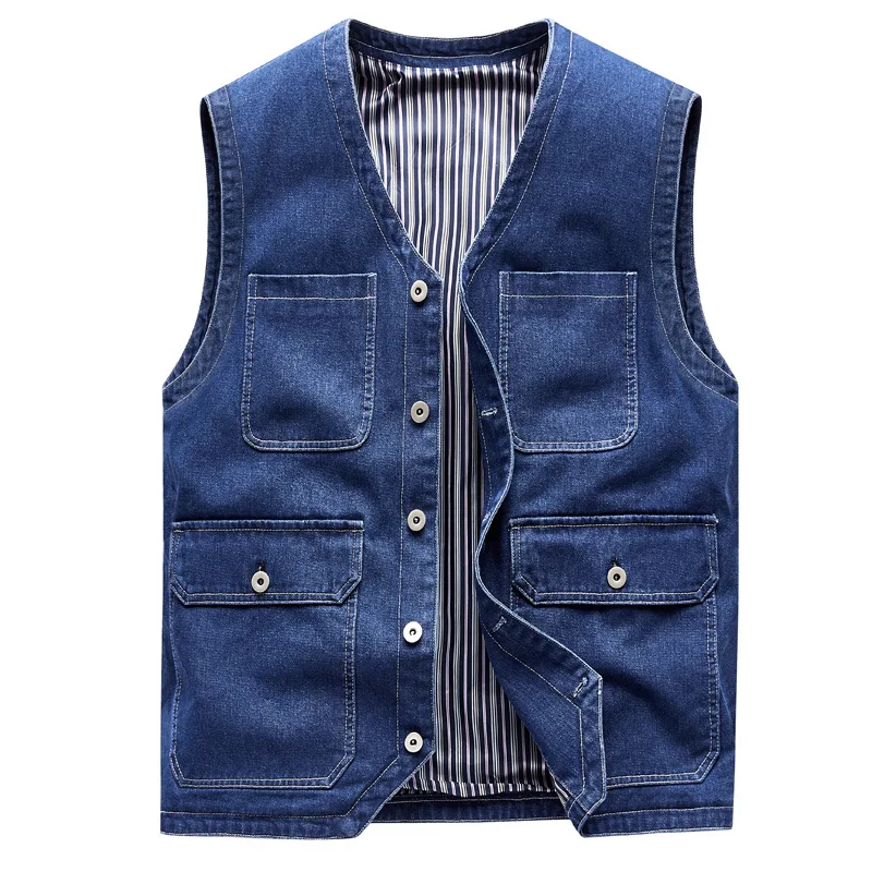 New Fashion Men Spring Blue Deinim Vests Sleeveless Jeans Coats Quality Male Cotton Multi Pockets Trendy Denim Waistcoats 5XL
New Fashion Men Spring Blue Deinim Vests Sleeveless Jeans Coats Quality Male Cotton Multi Pockets Trendy Denim Waistcoats 5XL