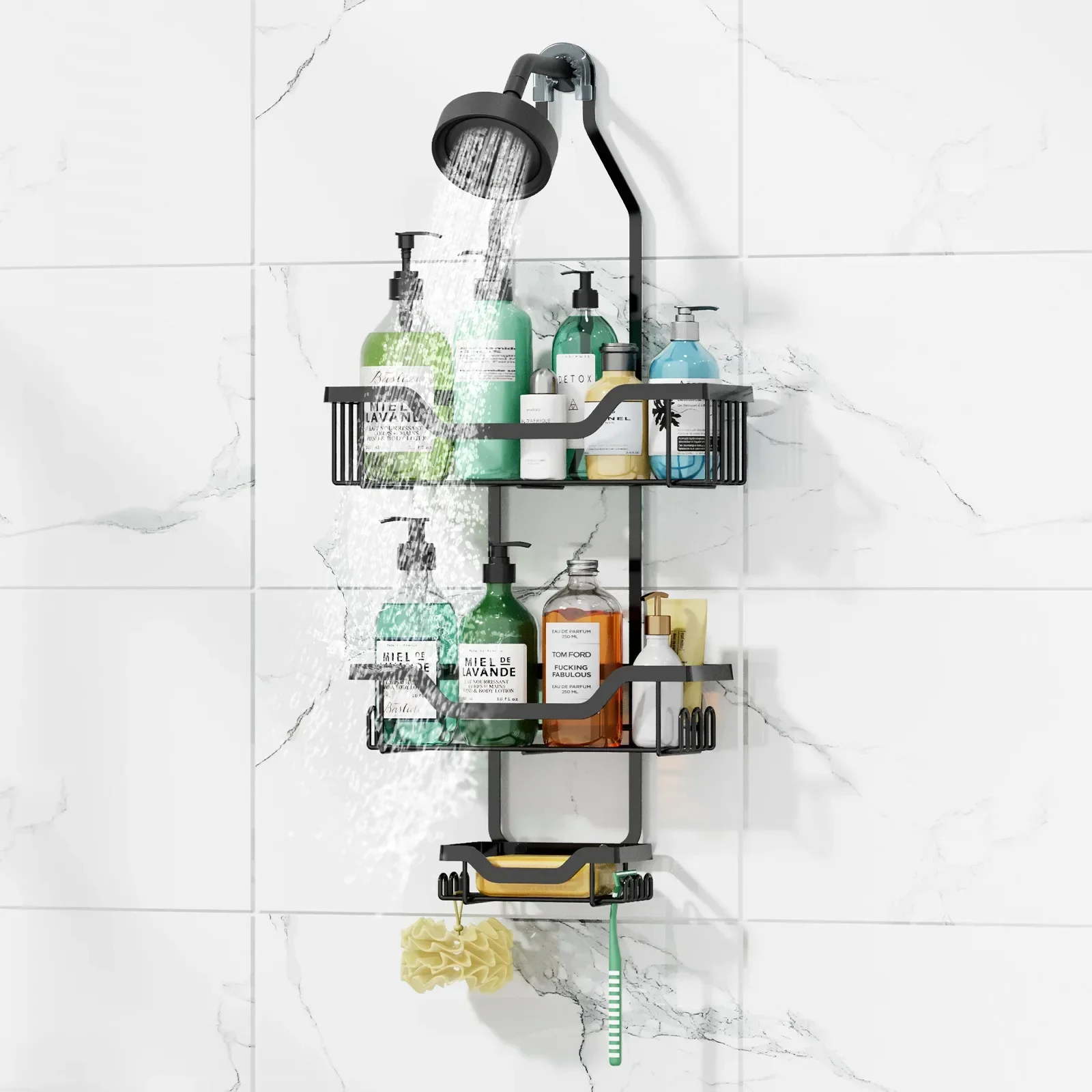 Wrought iron bathroom rack, rain head hanger, shampoo, shower gel rack, toilet storage.
Wrought iron bathroom rack, rain head hanger, shampoo, shower gel rack, toilet storage.