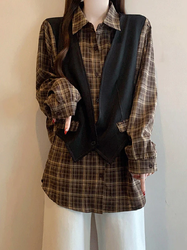 Khaki Plaid Shirt Women's Shoulder Lengthened Korean Style Long Sleeve Collar Loose Fit Spring 2026 New plus Size Top
Khaki Plaid Shirt Women's Shoulder Lengthened Korean Style Long Sleeve Collar Loose Fit Spring 2026 New plus Size Top