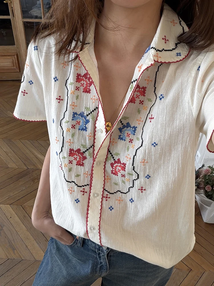 Summer 2026 Vintage Style Cross Stitch Floral Short Sleeve Women's Shirt Cute Doll Collar Cotton Breathable Skin-Friendly But...
Summer 2026 Vintage Style Cross Stitch Floral Short Sleeve Women's Shirt Cute Doll Collar Cotton Breathable Skin-Friendly But...