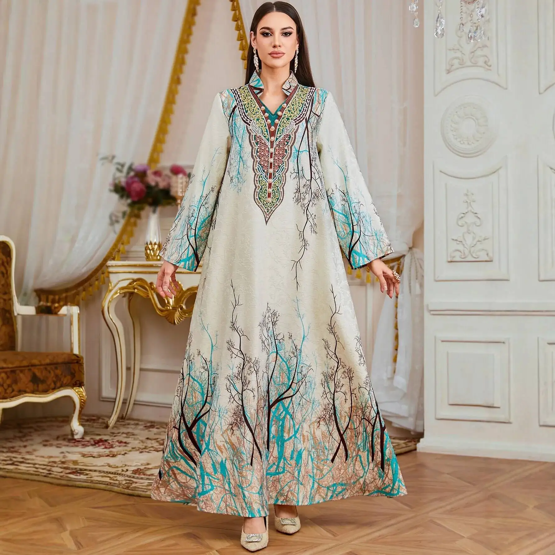 Digital Print V-neck Robe Dress, Fashionable, Casual, Loose, Elegant Women's Long Dress Abaya Ramadan Dubai Luxury Islam Elegant
Digital Print V-neck Robe Dress, Fashionable, Casual, Loose, Elegant Women's Long Dress Abaya Ramadan Dubai Luxury Islam Elegant