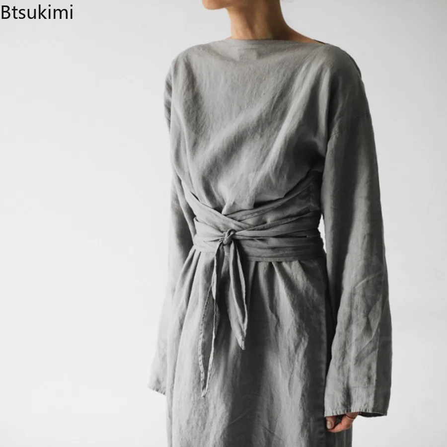 New 2025 Fashion Fall Long Sleeve Loose Cotton Linen Dress for Women Casual Solid New Lace-up Bow Maxi Dresses Elegant Vestidos
New 2025 Fashion Fall Long Sleeve Loose Cotton Linen Dress for Women Casual Solid New Lace-up Bow Maxi Dresses Elegant Vestidos