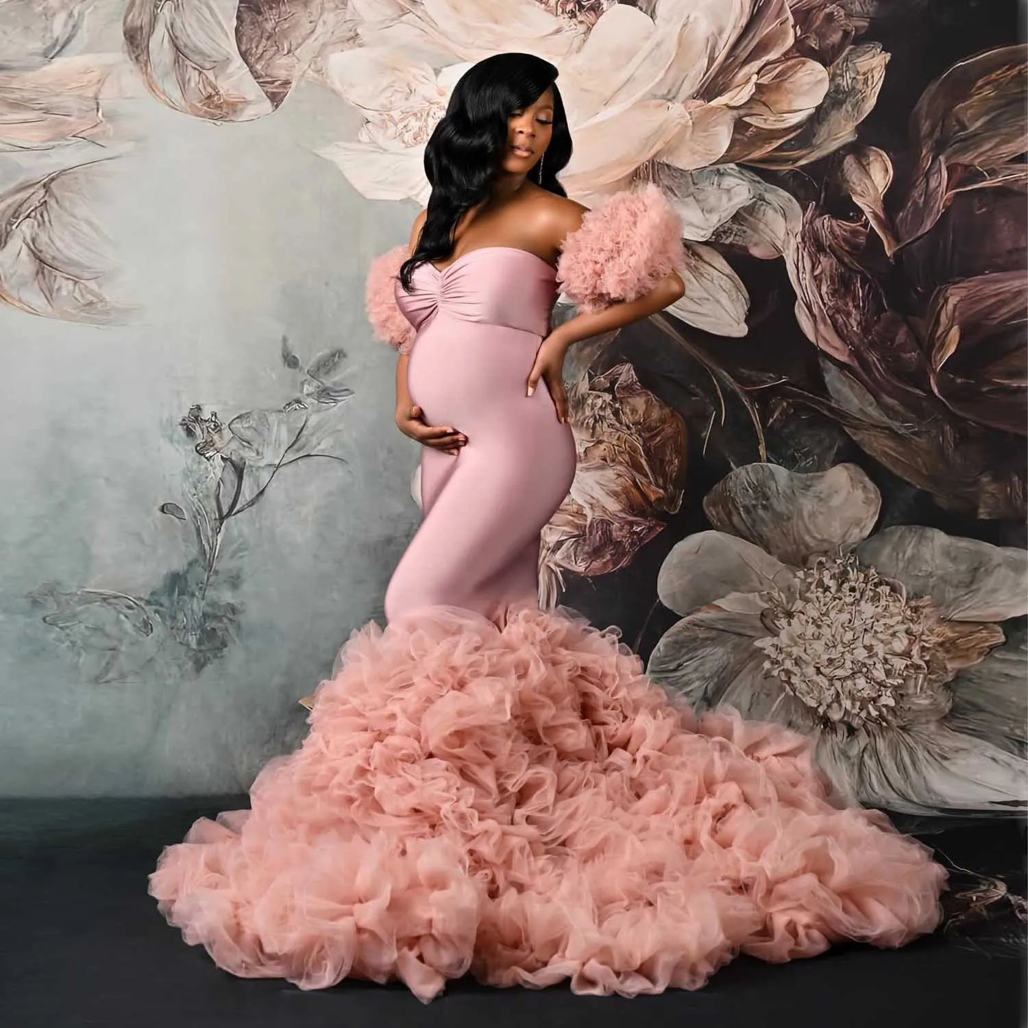 Custom Blush Pink Maternity Photoshoot Dresses Stretchy Maternity Mermaid Maxi Gown Ruffle Tulle Train Pregnancy Women Dresses
Custom Blush Pink Maternity Photoshoot Dresses Stretchy Maternity Mermaid Maxi Gown Ruffle Tulle Train Pregnancy Women Dresses
