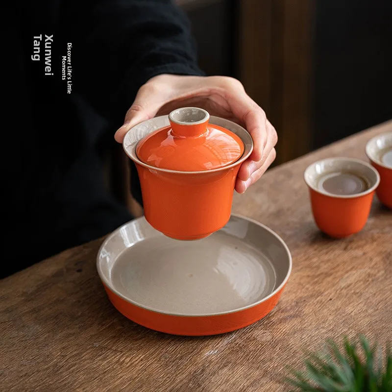 Elegant Orange Glaze Tea Bowl Cover Two Talent Three Talent Tea Bowl Pure Color Home Use Gongfu Tea Set Ceramic Tea Utensils
Elegant Orange Glaze Tea Bowl Cover Two Talent Three Talent Tea Bowl Pure Color Home Use Gongfu Tea Set Ceramic Tea Utensils