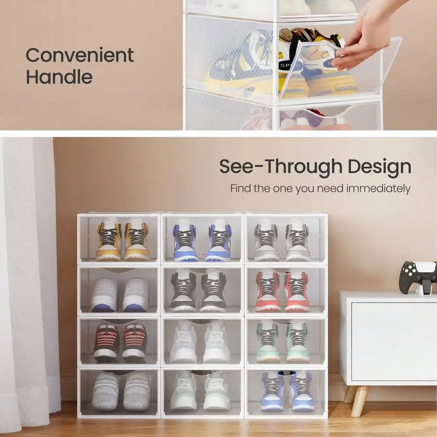 Stackable Transparent Shoe Boxes Set Of 12 With Door Plastic Organizer For Adult Shoes Up To Size 9
Stackable Transparent Shoe Boxes Set Of 12 With Door Plastic Organizer For Adult Shoes Up To Size 9