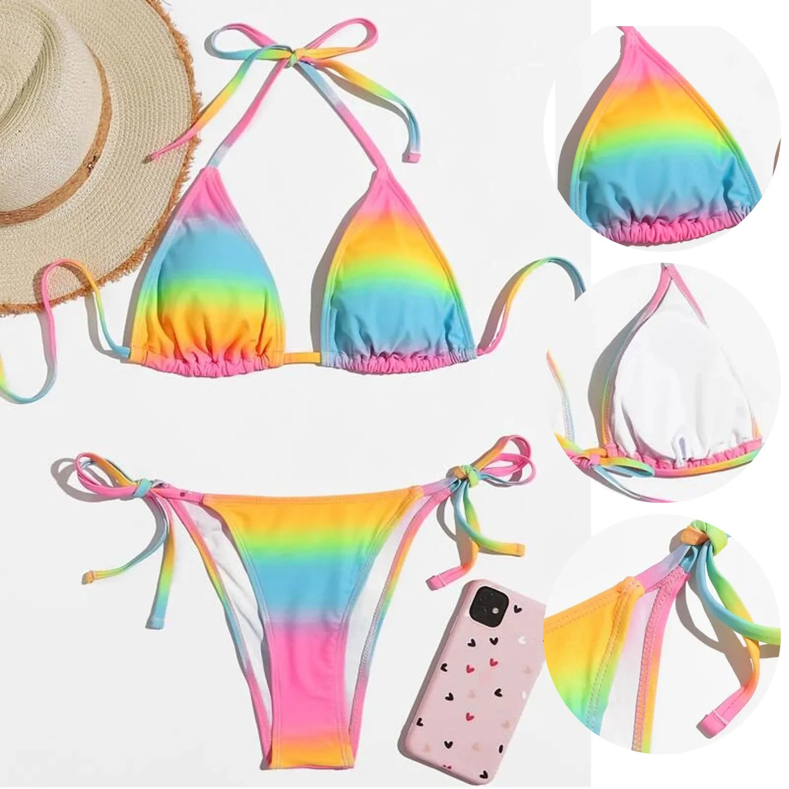 Women's Sexy Tie-Dye Lace Up Swimsuit High Cut Rainbow Print Padded Bikini Set Two Piece Hanging Neck Swimming Suit Biquini
Women's Sexy Tie-Dye Lace Up Swimsuit High Cut Rainbow Print Padded Bikini Set Two Piece Hanging Neck Swimming Suit Biquini