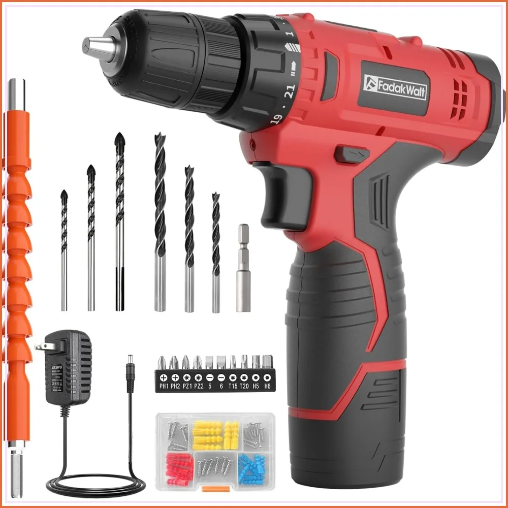 20V Cordless Drill Set with Battery and Charger, 180 in-lbs Torque, 21+1 Clutch, LED Light, Accessories Included
20V Cordless Drill Set with Battery and Charger, 180 in-lbs Torque, 21+1 Clutch, LED Light, Accessories Included
