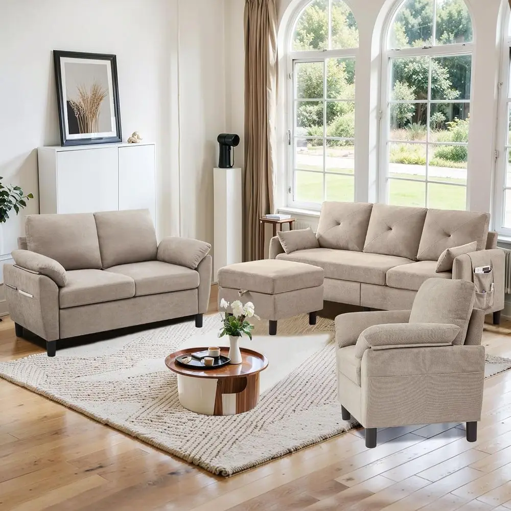 Sectional Soa Set, 77" Convertible Soa & 45" Loveseat & 23" Chair, Small 3 Seat L Shaped Couch with Storage Ottoman and Side ket
Sectional Soa Set, 77" Convertible Soa & 45" Loveseat & 23" Chair, Small 3 Seat L Shaped Couch with Storage Ottoman and Side ket