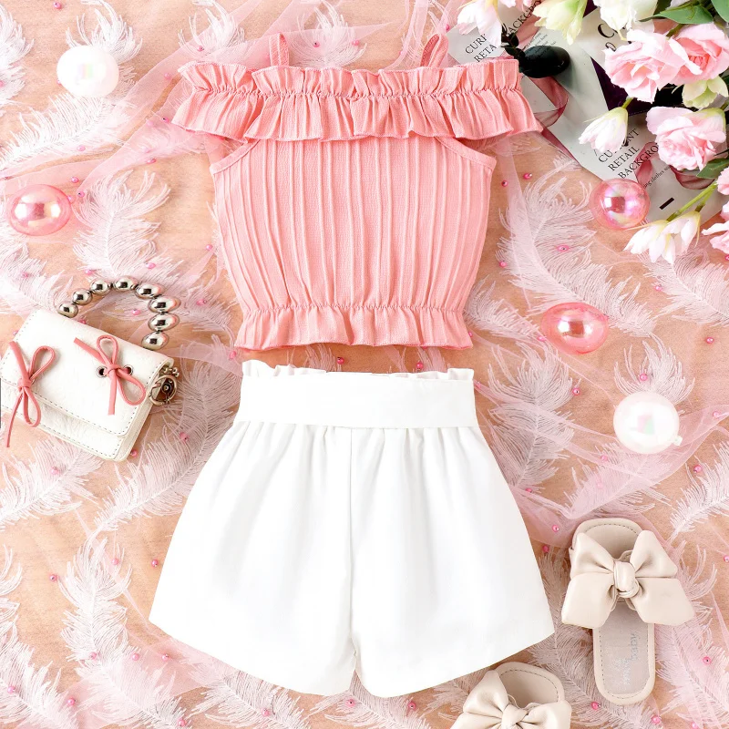 Children's Summer Fashion Small and Medium Girls' Lace Off-Shoulder Top+Shorts+Belt Suit
Children's Summer Fashion Small and Medium Girls' Lace Off-Shoulder Top+Shorts+Belt Suit