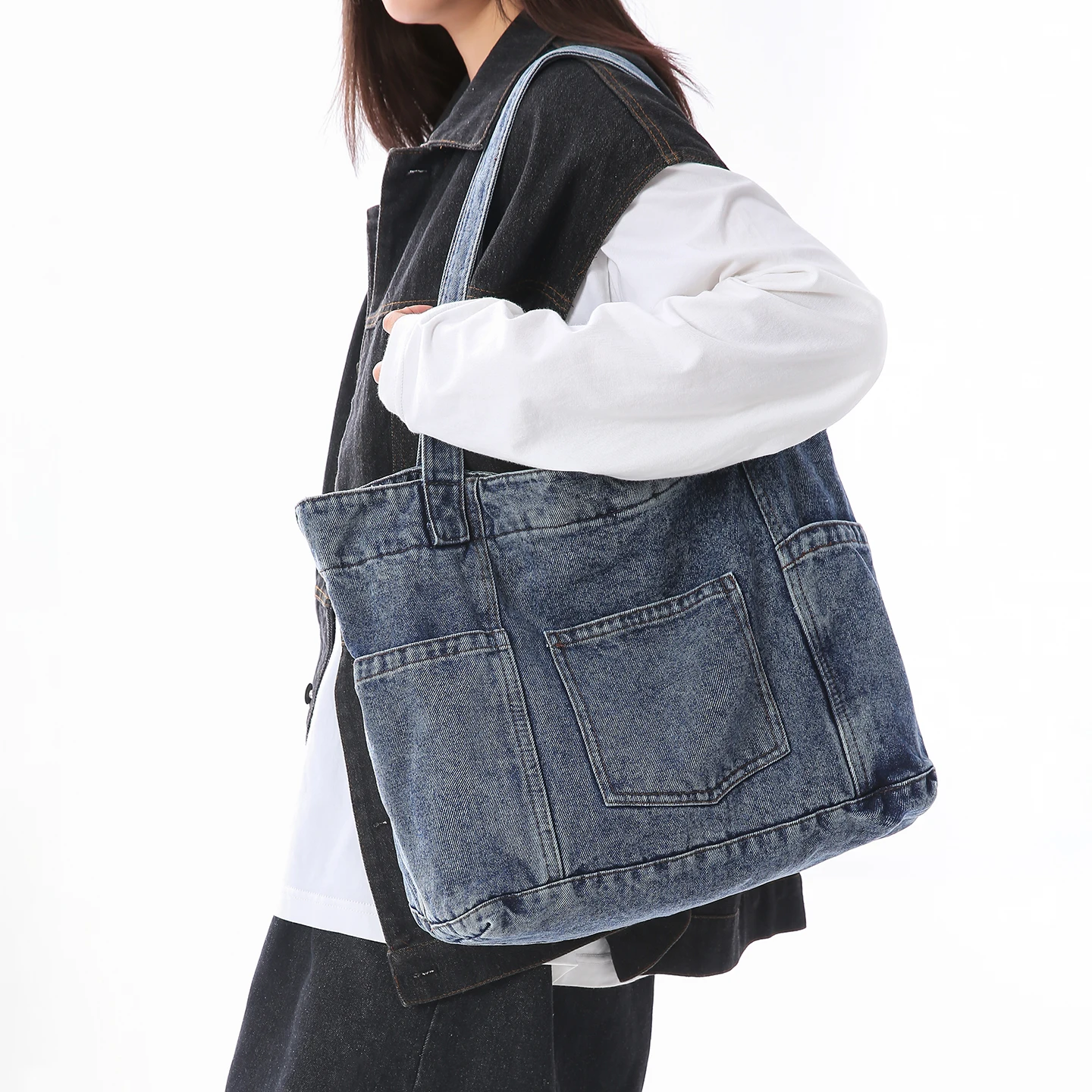 Large Capacity Denim Casual Totes Women 100% Cotton Shoulder Bags Preppy Style Canvas Leisure Bags Korea Style Cloth Shopper Bag
Large Capacity Denim Casual Totes Women 100% Cotton Shoulder Bags Preppy Style Canvas Leisure Bags Korea Style Cloth Shopper Bag