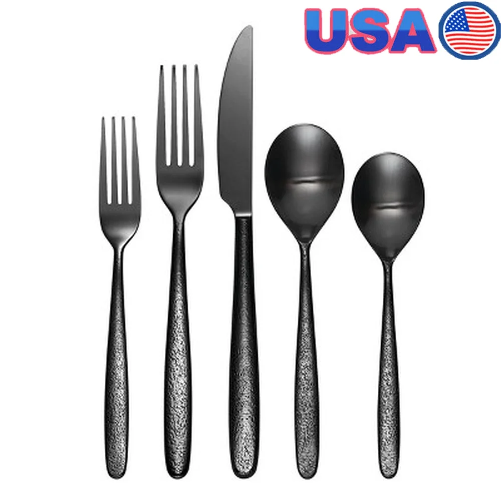 20pc Stainless Steel Flatware Set Service 4 Dishwasher Safe Includes Fork Spoon Knife Textured Black Finish Elegant Dining
20pc Stainless Steel Flatware Set Service 4 Dishwasher Safe Includes Fork Spoon Knife Textured Black Finish Elegant Dining
