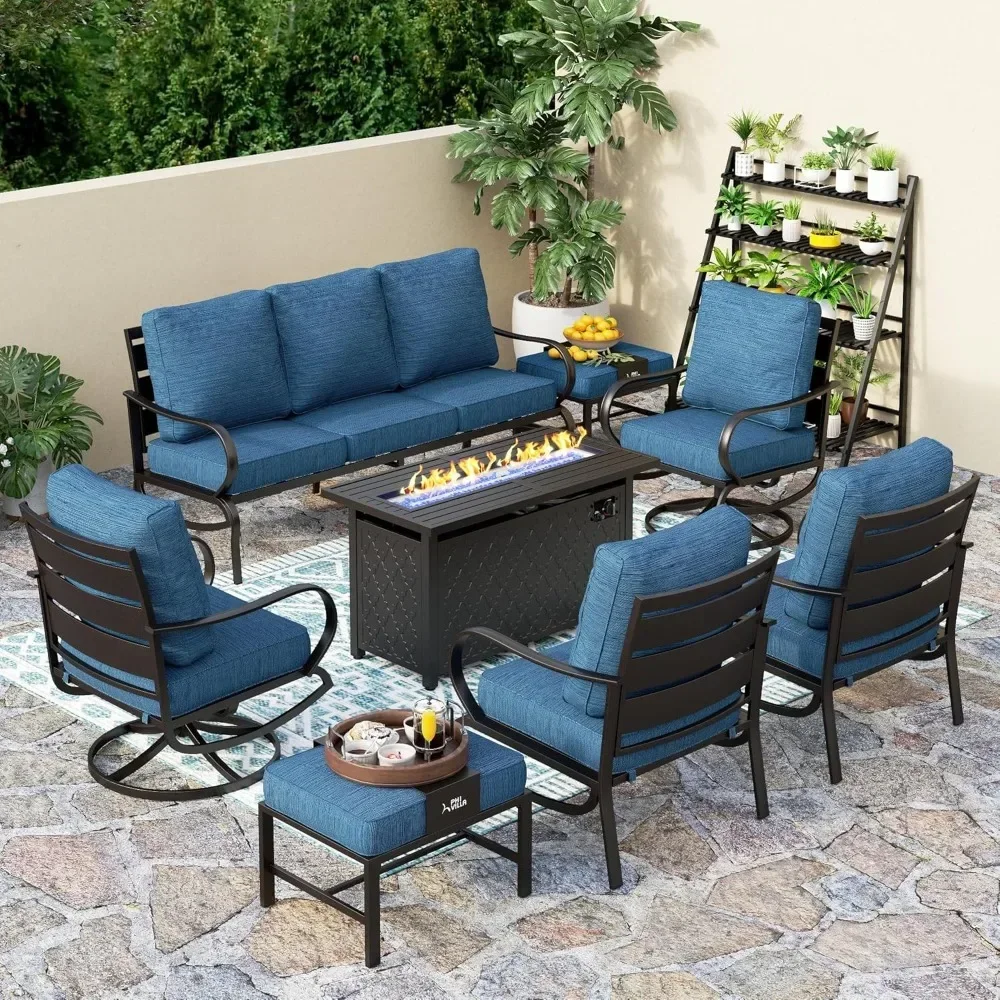 8 PCS Patio Furniture Set,Fire Pit Table,Metal Outdoor,1 x 3-Seat Bench Sofa,2 x Swivel Sofa Chairs,2 x Leg Chair & 2 x Ottoman
8 PCS Patio Furniture Set,Fire Pit Table,Metal Outdoor,1 x 3-Seat Bench Sofa,2 x Swivel Sofa Chairs,2 x Leg Chair & 2 x Ottoman