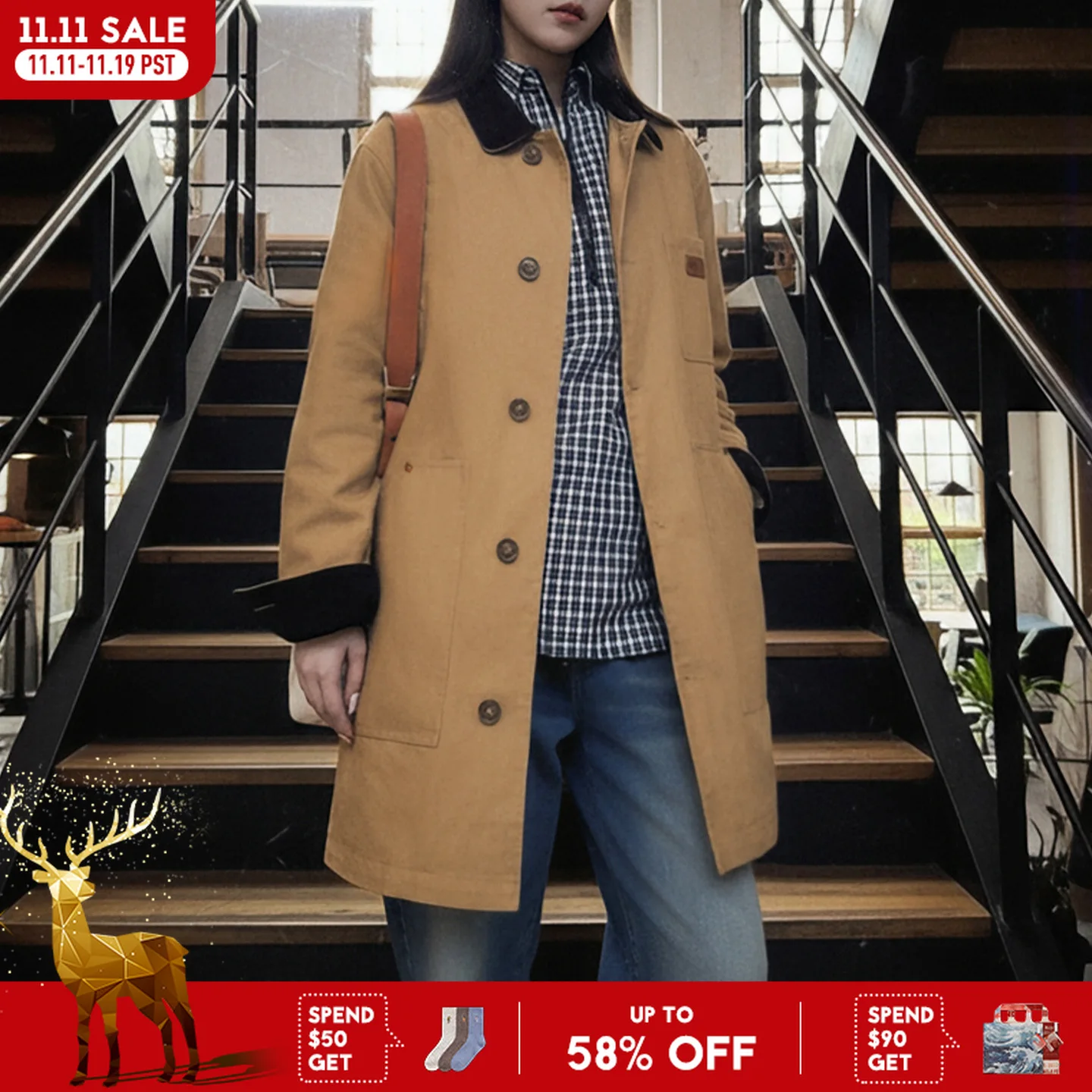 Maden Women's Khaki Mid-Length Canvas Jacket Corduroy Collar Workwear Coat Loose Fit Retro Autumn Winter Outerwear
Maden Women's Khaki Mid-Length Canvas Jacket Corduroy Collar Workwear Coat Loose Fit Retro Autumn Winter Outerwear