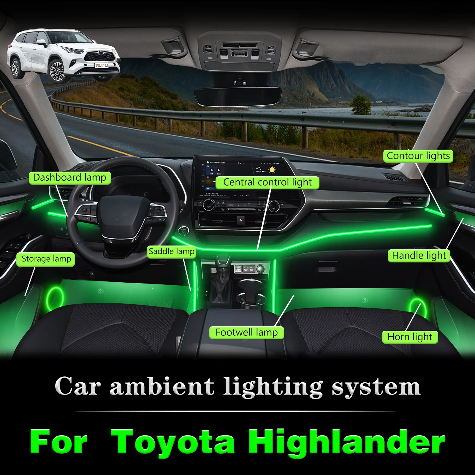 For Toyota Highlander Car Interior Decorative Ambient Light RGB 64-Color LED Smart Remote Control Energy Saving Efficient Kit
For Toyota Highlander Car Interior Decorative Ambient Light RGB 64-Color LED Smart Remote Control Energy Saving Efficient Kit