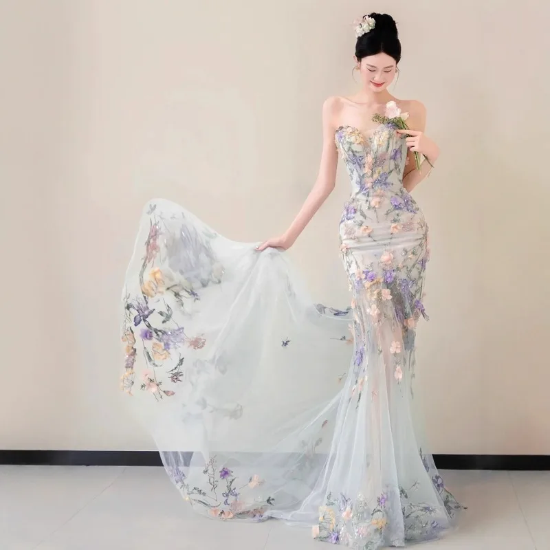 High End Evening Gown Strapless Banquet Coming of Age Ceremony Light Gauze Fishtail Skirt Engagement Morning Gown Customization
High End Evening Gown Strapless Banquet Coming of Age Ceremony Light Gauze Fishtail Skirt Engagement Morning Gown Customization