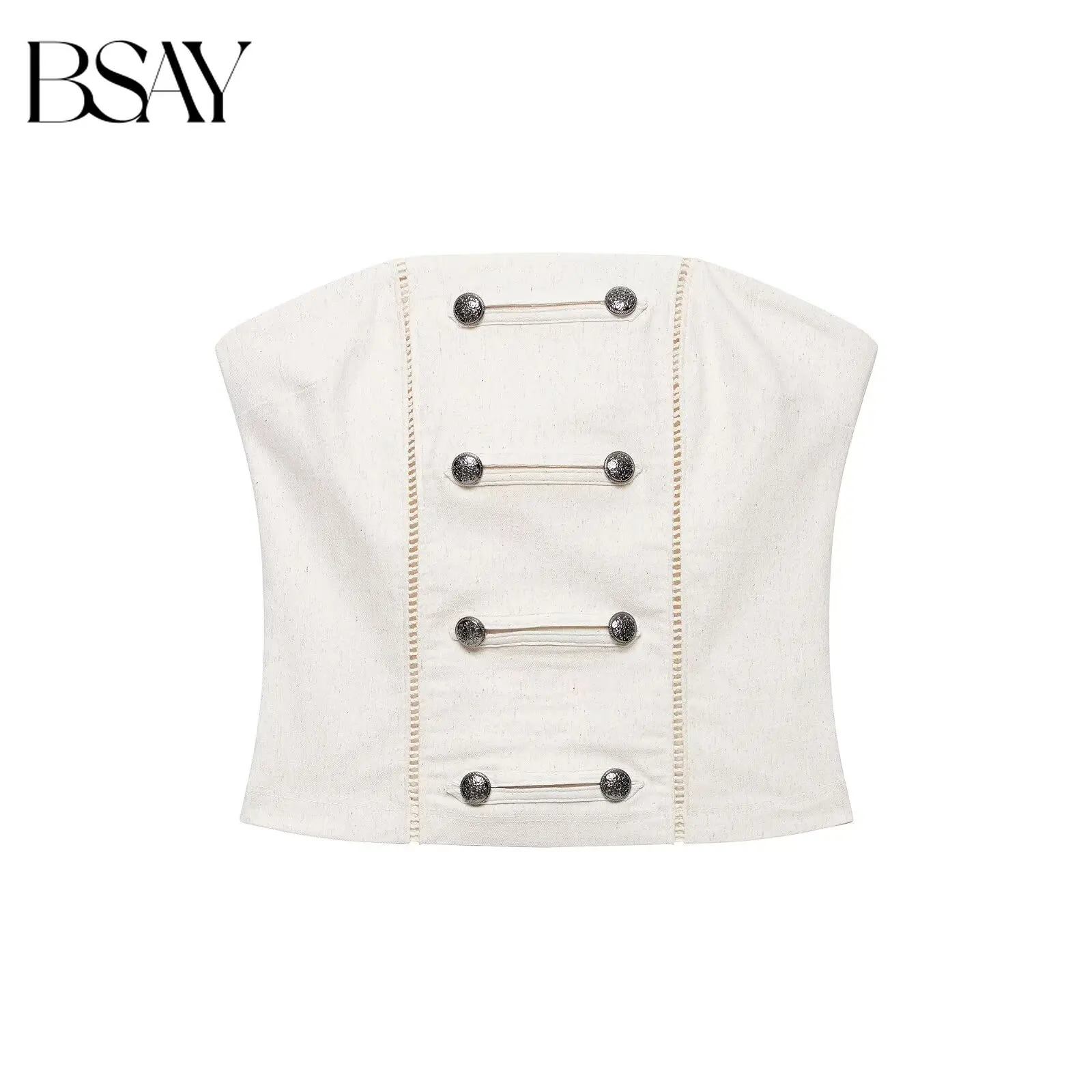 BSAY Summer New Women's Strapless Tube Top Vintage Metal Button Double Breasted Corset Crop Top Y2K Casual Sleeveless Bandeau
BSAY Summer New Women's Strapless Tube Top Vintage Metal Button Double Breasted Corset Crop Top Y2K Casual Sleeveless Bandeau