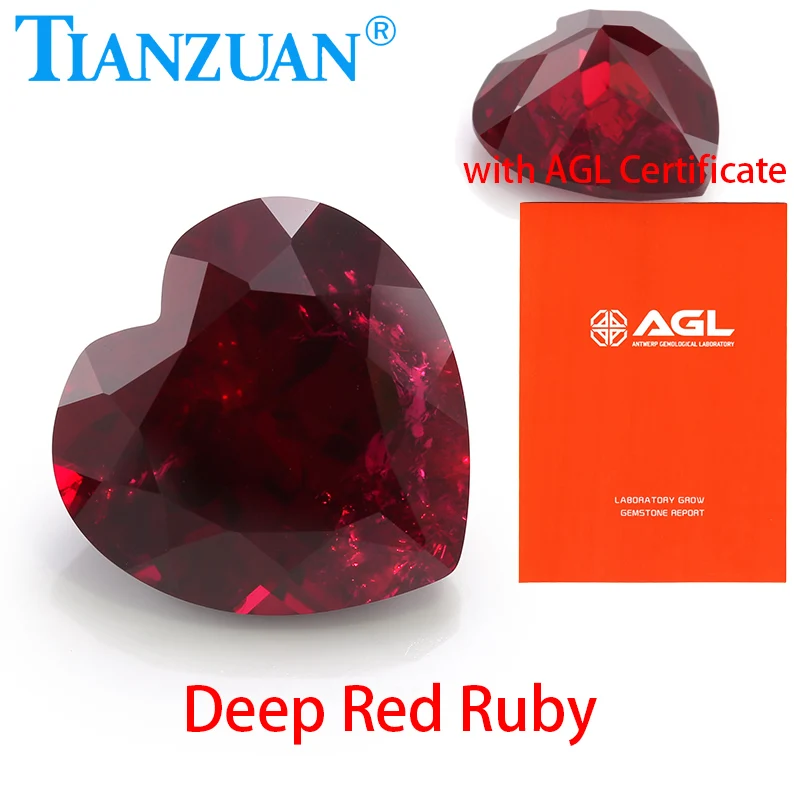 Heart Shape Lab Grown Ruby Deep Red Ruby Natural Cut Synthetic Corundum with Cracks Inclusions Inside with AGL Certificate 
Heart Shape Lab Grown Ruby Deep Red Ruby Natural Cut Synthetic Corundum with Cracks Inclusions Inside with AGL Certificate