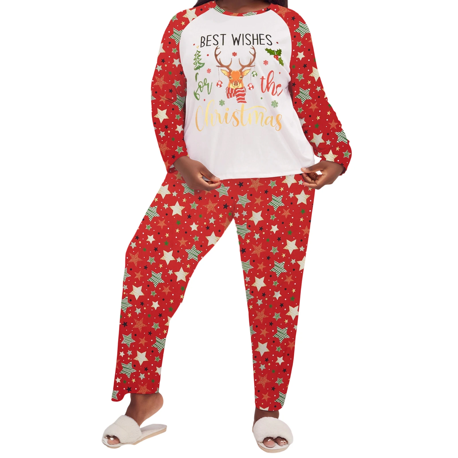 Plus Size Christmas Pajamas Set for Women Reindeer Long Raglan Sleeve Tops and Star Pants 2 Piece Sleepwear Outfit
Plus Size Christmas Pajamas Set for Women Reindeer Long Raglan Sleeve Tops and Star Pants 2 Piece Sleepwear Outfit