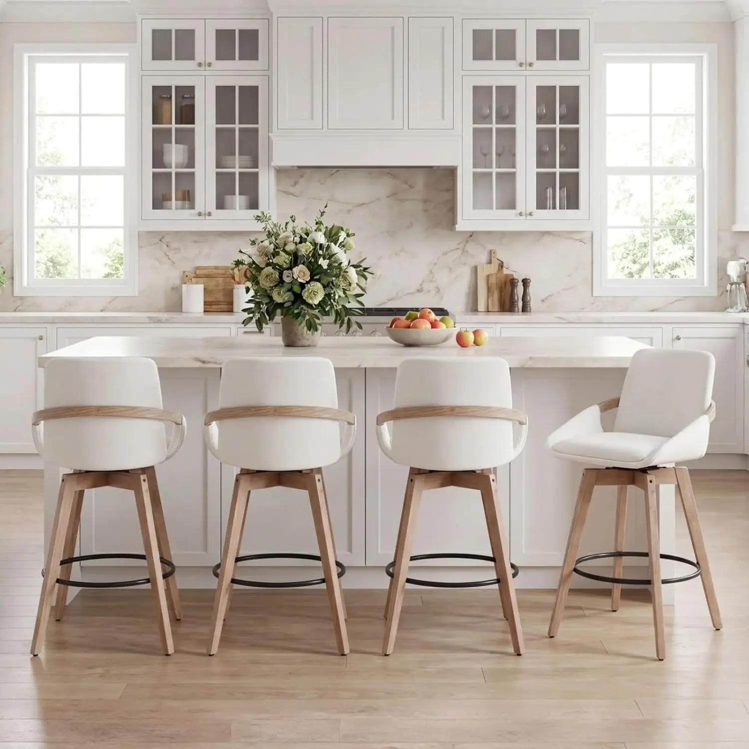 Swivel Counter Height Bar Stool Set 4 Modern Natural Wood Curved Back Arm 26in Upholstered Linen Kitchen Island White Customized
Swivel Counter Height Bar Stool Set 4 Modern Natural Wood Curved Back Arm 26in Upholstered Linen Kitchen Island White Customized