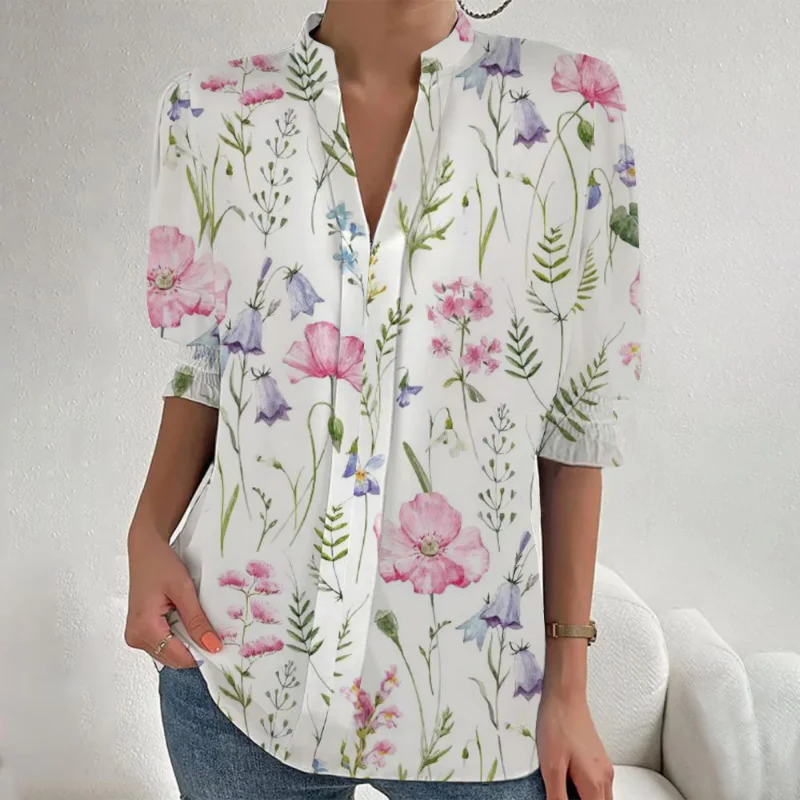 2023 Stand Collar Simple Digital Printing Shirts V Neck Half Sleeve Loose Women Blouse Casual Elegant Vintage Ladies Tops 28018
2023 Stand Collar Simple Digital Printing Shirts V Neck Half Sleeve Loose Women Blouse Casual Elegant Vintage Ladies Tops 28018