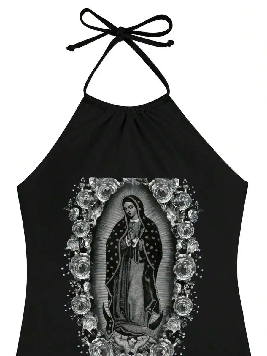 Womens Virgin Mary Floral Graphic Halter Top Swimsuit Set Modest Tummy Control Beachwear
Womens Virgin Mary Floral Graphic Halter Top Swimsuit Set Modest Tummy Control Beachwear