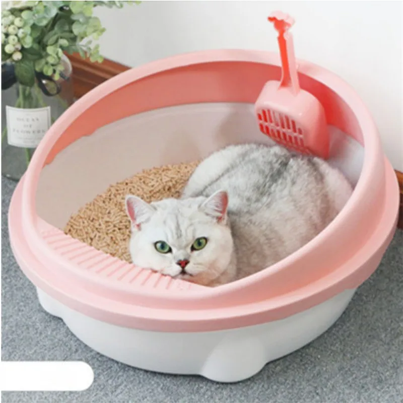 Semi-enclosed pet litter box, easy to clean, thickened extra-large splash-proof cat toilet, round cat litter box.
Semi-enclosed pet litter box, easy to clean, thickened extra-large splash-proof cat toilet, round cat litter box.