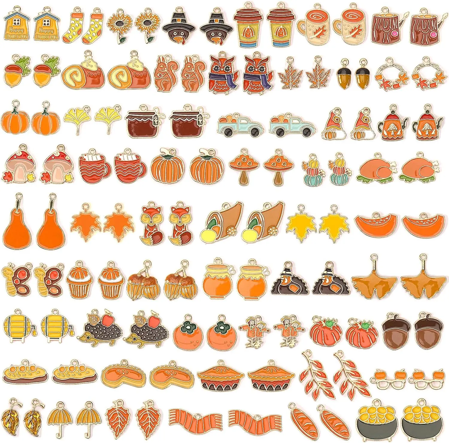 110Pcs/55 Pairs Fall Charms, Thanksgiving Charms for Jewelry Making Bulk, Autumn Thanksgiving Pumpkin Maple Leaf Turkey Enamel C 
110Pcs/55 Pairs Fall Charms, Thanksgiving Charms for Jewelry Making Bulk, Autumn Thanksgiving Pumpkin Maple Leaf Turkey Enamel C