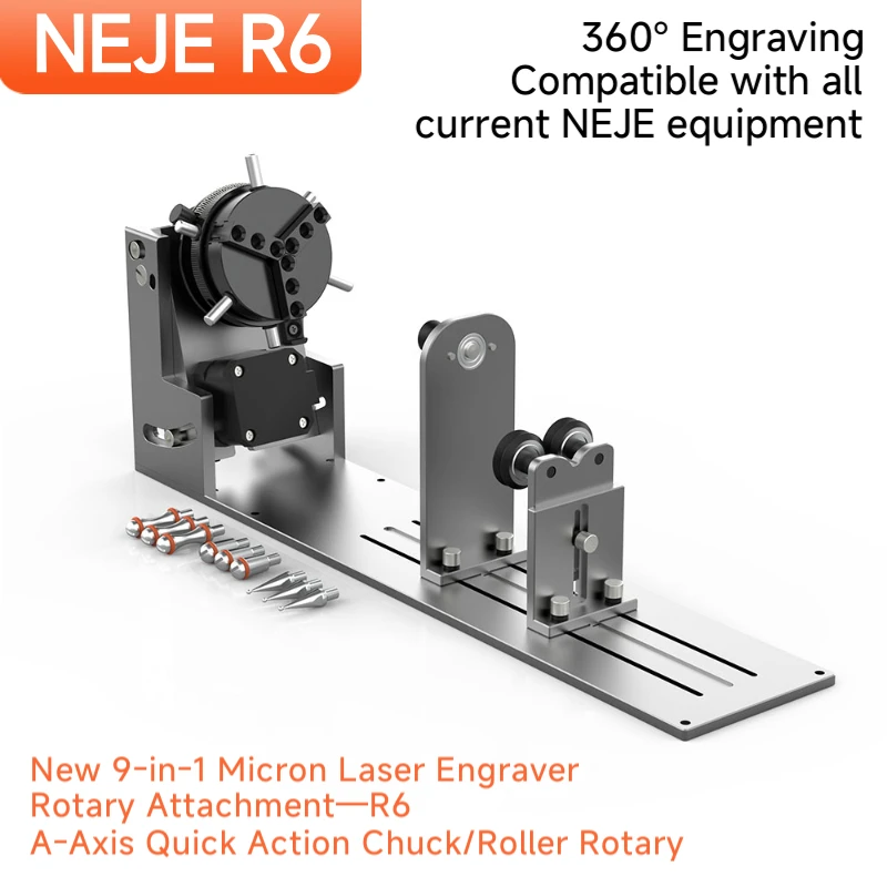 NEJE R6 Rotary Attachment for Laser Engraver, 360° Chuck Roller, Compatible with NEJE 3/4 Max, Engrave Cups/Rings/Pens
NEJE R6 Rotary Attachment for Laser Engraver, 360° Chuck Roller, Compatible with NEJE 3/4 Max, Engrave Cups/Rings/Pens