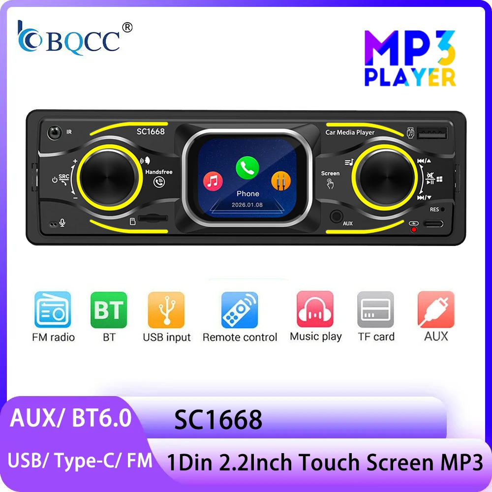Автомобильный MP3-плеер BQCC с 2,2-дюймовым HD сенсорным экраном, Bluetooth 6.0, AUX, USB, поддержкой TF-карт, 7-цветной подсветкой, зарядкой Type-C и защитой от перегрузки по току
Автомобильный MP3-плеер BQCC с 2,2-дюймовым HD сенсорным экраном, Bluetooth 6.0, AUX, USB, поддержкой TF-карт, 7-цветной подсветкой, зарядкой Type-C и защитой от перегрузки по току