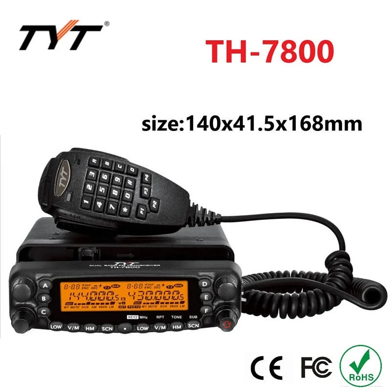 TYT TH-7800 Car Radio Walkie talkie Dual Band 136-174/400-480MHz VHF/50W UHF Mobile Transceiver Two way radio
TYT TH-7800 Car Radio Walkie talkie Dual Band 136-174/400-480MHz VHF/50W UHF Mobile Transceiver Two way radio