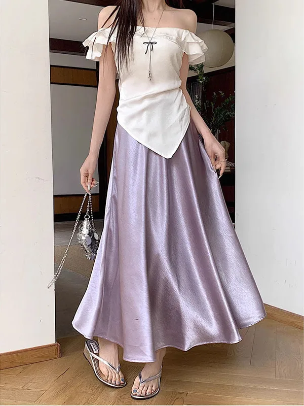 Acetate Satin Draped Pure Color Women's Midi Skirt Korean Style High Waist A-Line Skirt Casual Summer Season Large Size
Acetate Satin Draped Pure Color Women's Midi Skirt Korean Style High Waist A-Line Skirt Casual Summer Season Large Size