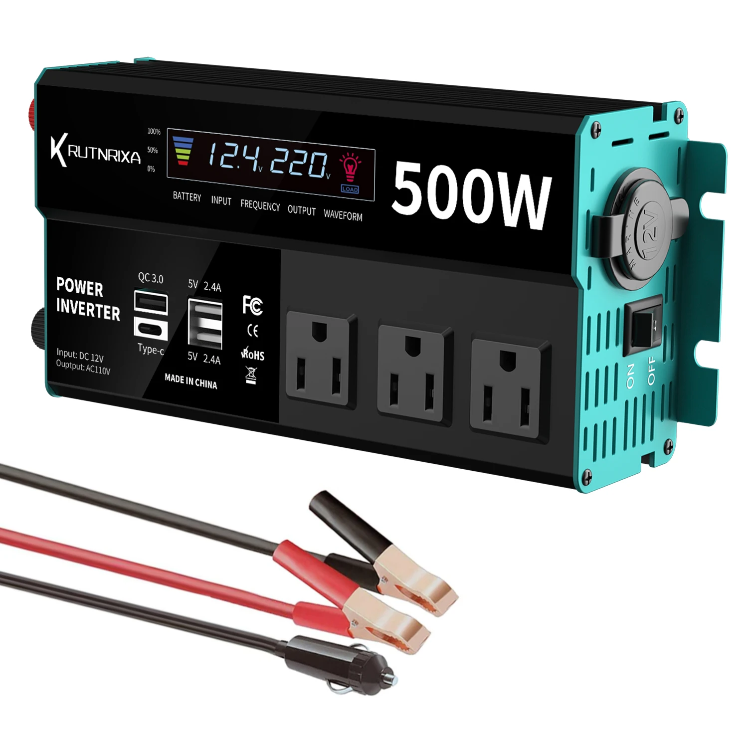 500W Car Power Inverter DC 12V To AC 110V Power Converter with QC3.0 Pype-C USB Fast charging
500W Car Power Inverter DC 12V To AC 110V Power Converter with QC3.0 Pype-C USB Fast charging