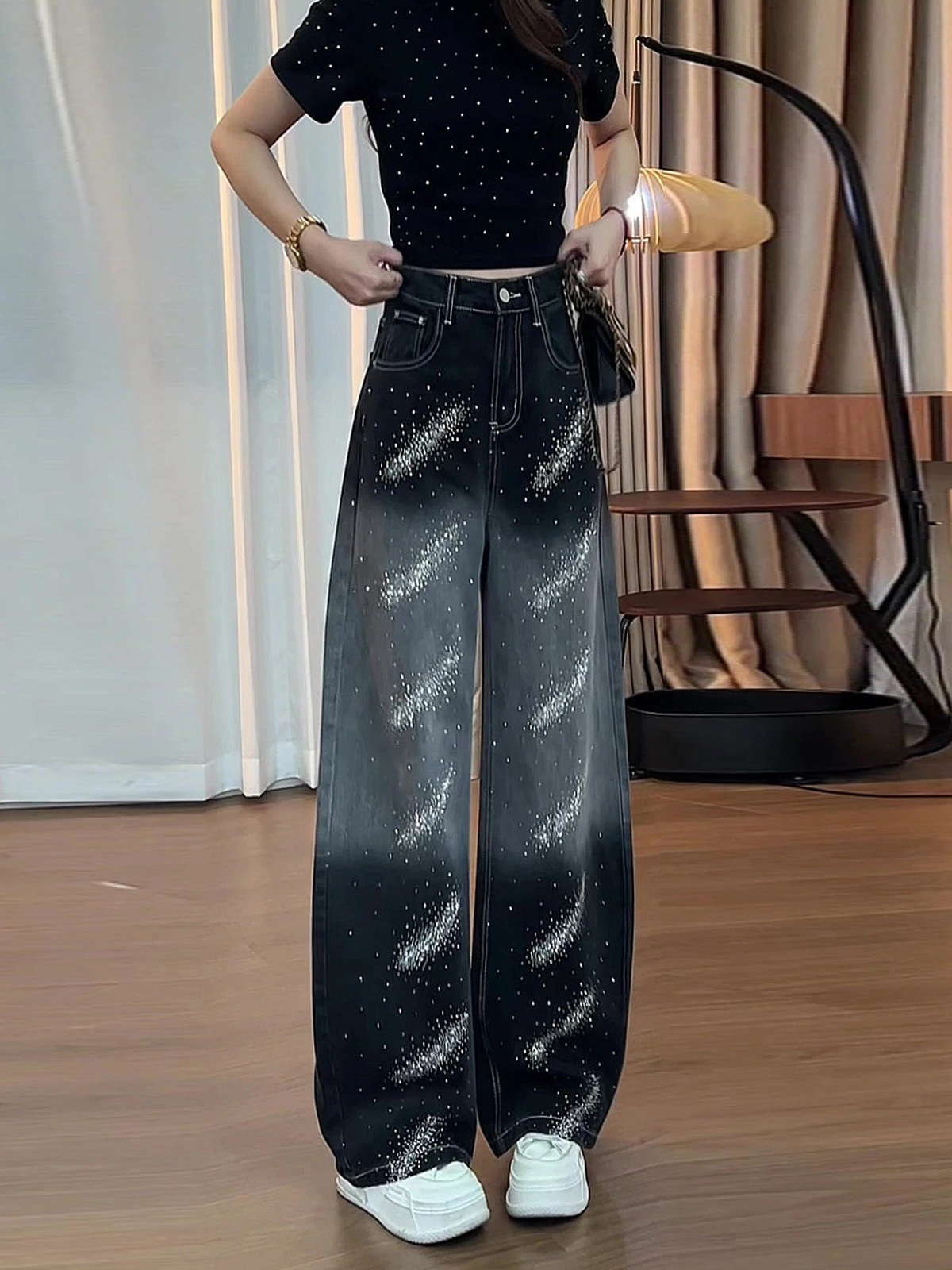High Waist Wide Leg Denim Jeans Women's Summer 2026 New Black Gradient High Waist Knife Jeans Rhinestone Embellished Cas...
High Waist Wide Leg Denim Jeans Women's Summer 2026 New Black Gradient High Waist Knife Jeans Rhinestone Embellished Cas...