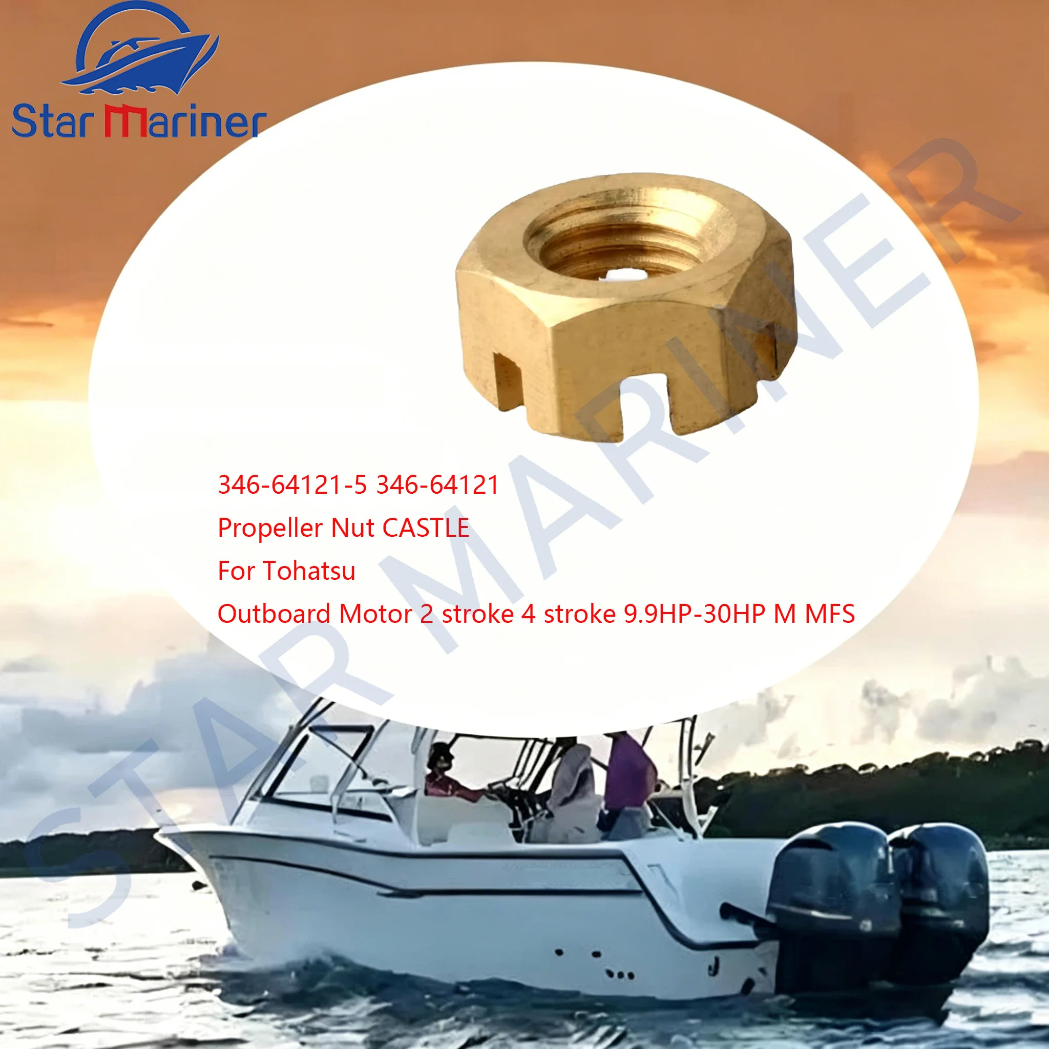 346-64121-5 Propeller Nut CASTLE for Tohatsu Outboard Motor 2 stroke 4 stroke 9.9HP-30HP M MFS Boat Engine Accessories 346-64121
346-64121-5 Propeller Nut CASTLE for Tohatsu Outboard Motor 2 stroke 4 stroke 9.9HP-30HP M MFS Boat Engine Accessories 346-64121