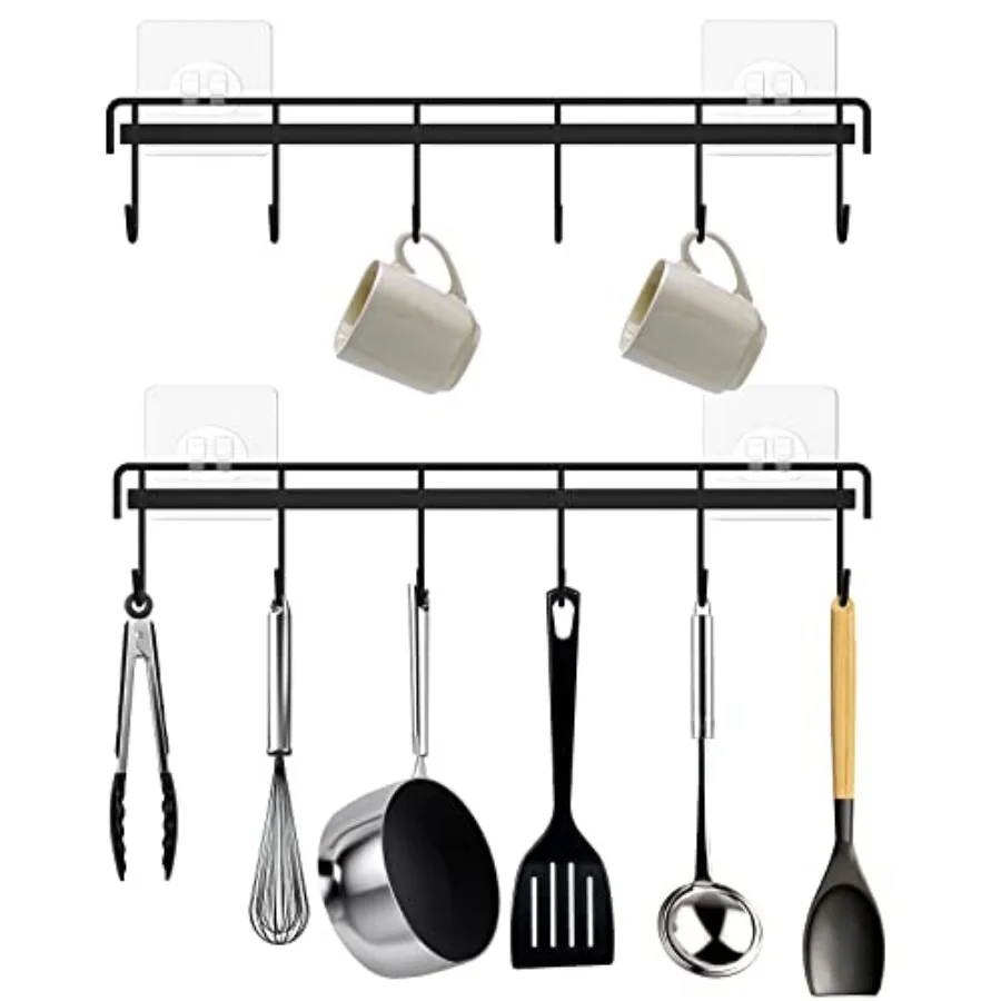 Kitchen Utensil Hanger, Adhesive Utensil Holder Wall Mount Kitchen Rack Rail with 12 Hooks, Space Saving and No Drilling,,2 Pcs
Kitchen Utensil Hanger, Adhesive Utensil Holder Wall Mount Kitchen Rack Rail with 12 Hooks, Space Saving and No Drilling,,2 Pcs