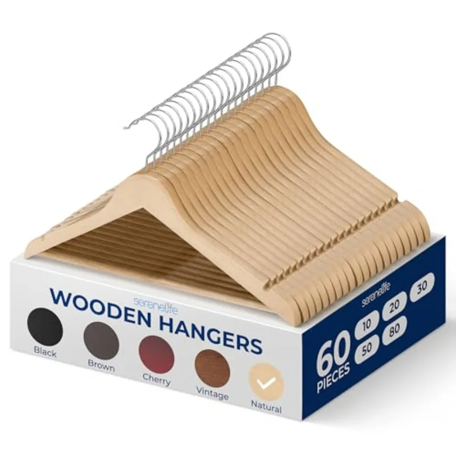 Solid Wooden Hangers, Mega Pack, 60 Pieces Hangers for Clothes, Heavy Duty Suit Hanger Set with Chrome 360 Degree Swivel Hook,
Solid Wooden Hangers, Mega Pack, 60 Pieces Hangers for Clothes, Heavy Duty Suit Hanger Set with Chrome 360 Degree Swivel Hook,